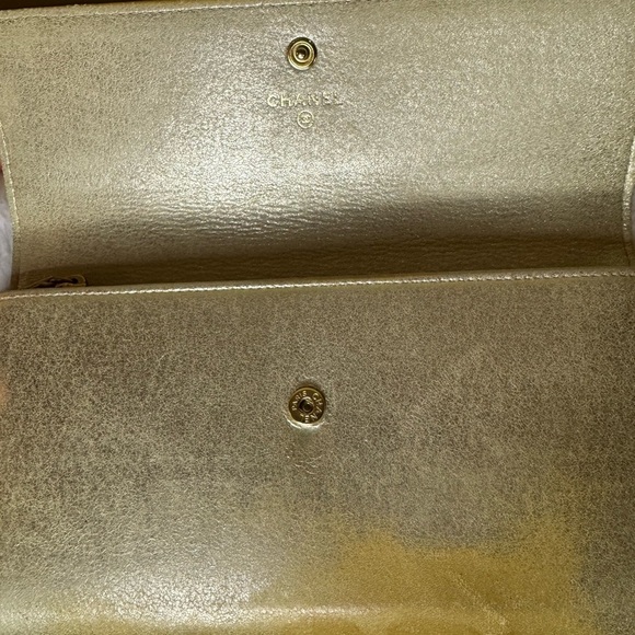 Chanel Gold Metallic Snap Flap Wallet with Auth Sticker - Picture 5 of 9